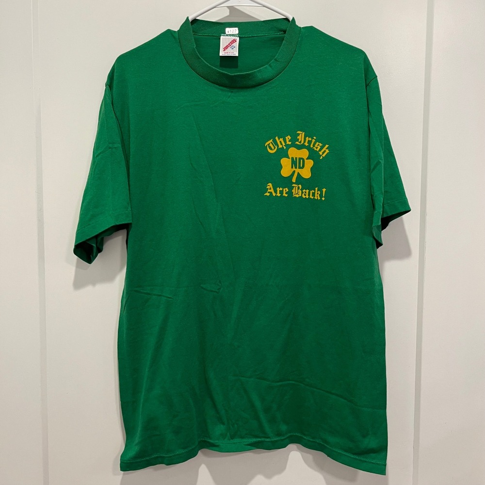 Vintage Jerzees Notre Dame T Shirt Mens XXL Green The Irish Are Back USA Made